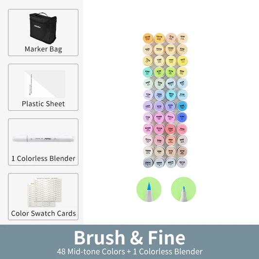 Dual Tip Alcohol Markers 48 Rich Mid Tone Colors