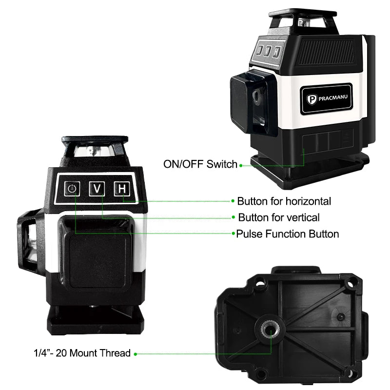 Mini 16-Line 4D Green Laser Level Self-Levelling Horizontal Vertical