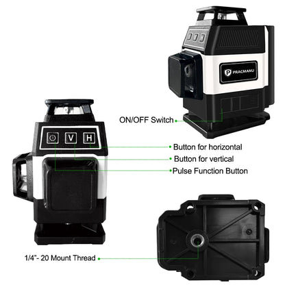 Mini 16-Line 4D Green Laser Level Self-Levelling Horizontal Vertical