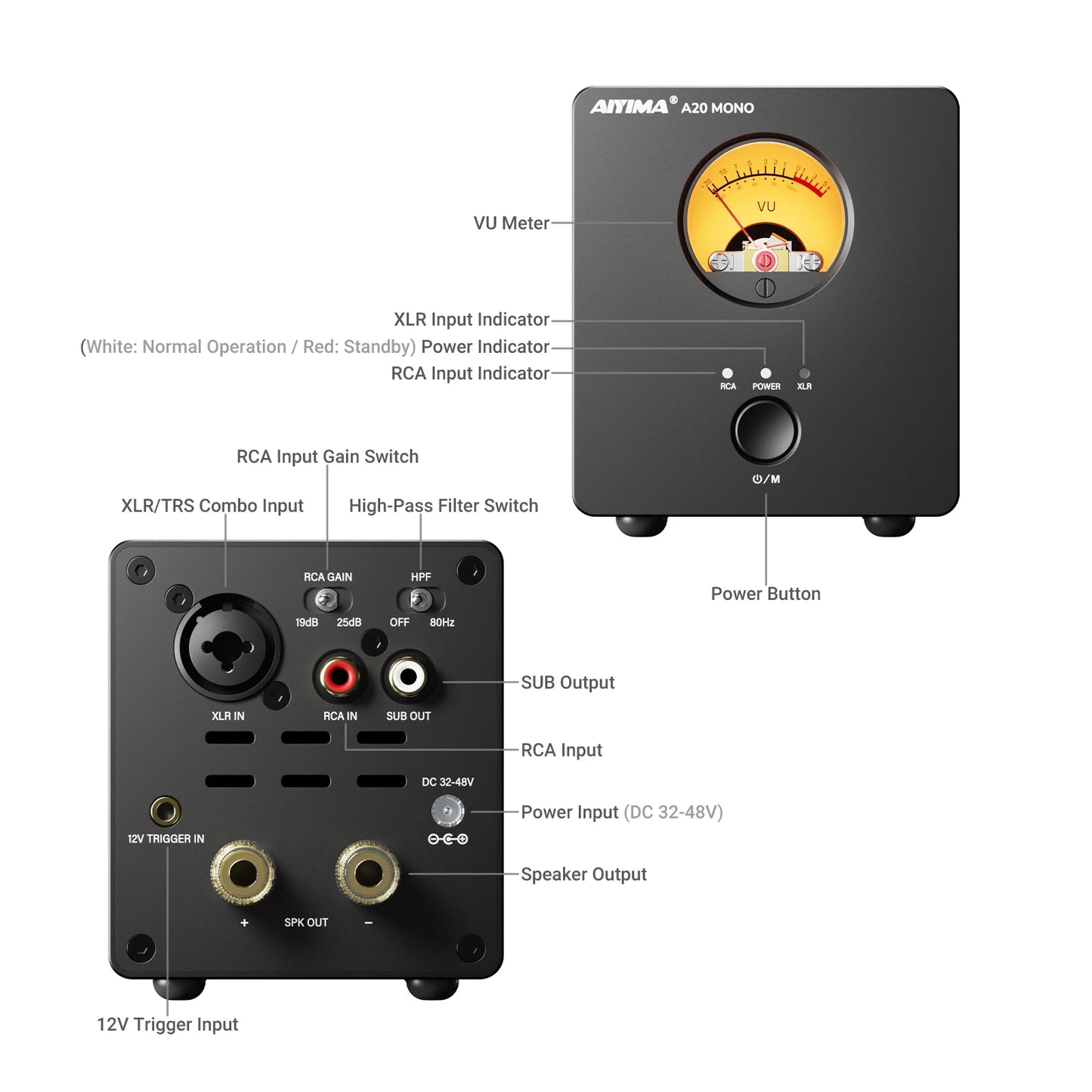300W Class D Mono Power Amplifier with XLR RCA Input