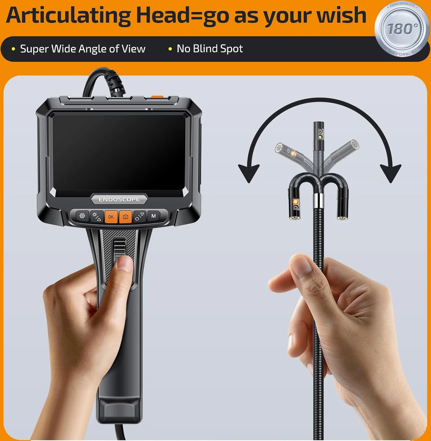 Dual Lens Endoscope Camera 8mm 2m Cable