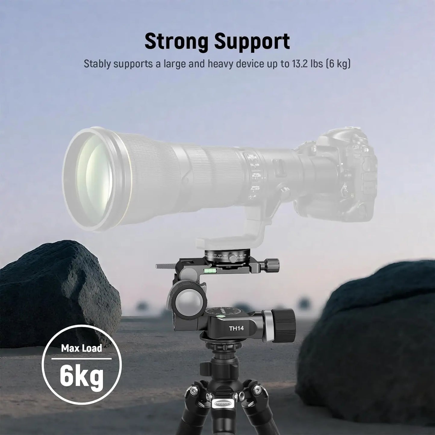 2-Way Geared Tripod Head with Micro Adjustment