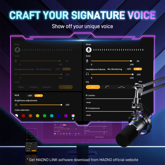USB/XLR Dynamic Microphone with Mute and Gain Control