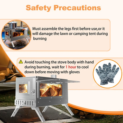 Outdoor Wood Burning Tent Stove with 7-Piece Chimney Set