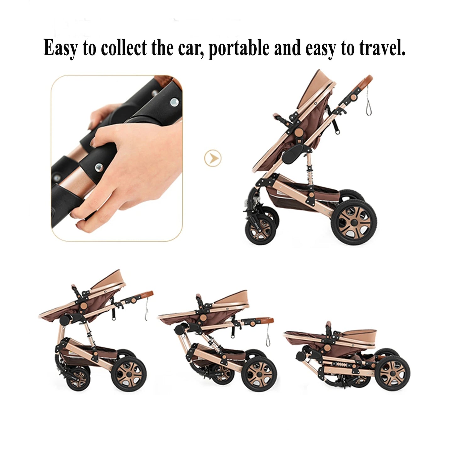2in1 Beige Baby Stroller with Reversible Seat