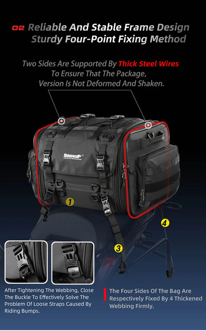 Heavy Duty 60–80L Expandable Motorcycle Tail Bag