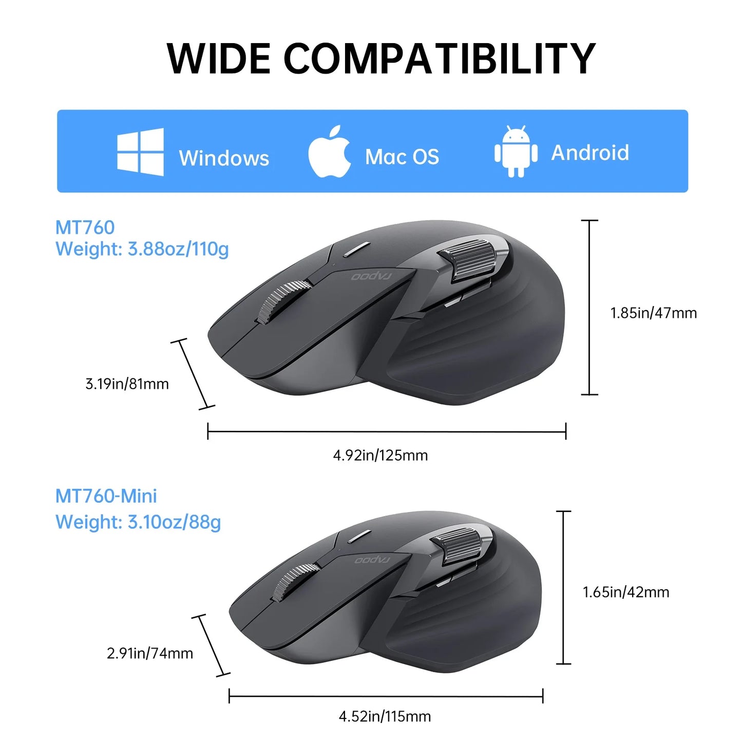 Light Gray Wireless Bluetooth Mouse 4000 DPI Ergonomic