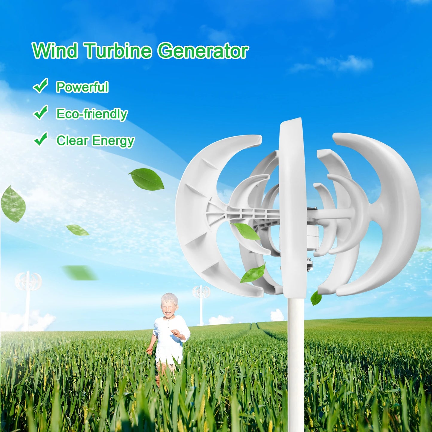 Portable 1200W Wind Generator 12V 5 Blade Turbine