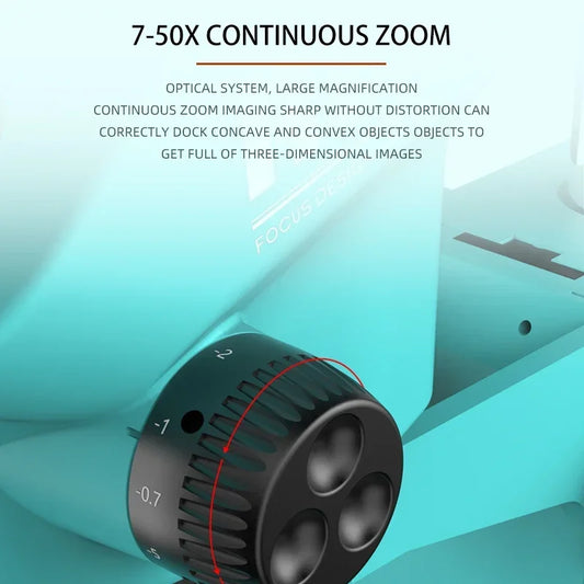 Trinocular Stereo Microscope 7–50X Zoom with Eyepiece