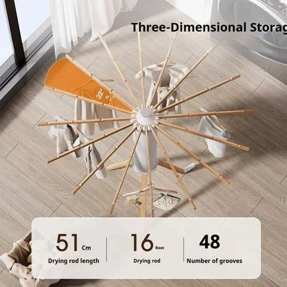 Foldable Wood Finish Laundry Rack Indoor Bedroom Tripod Design