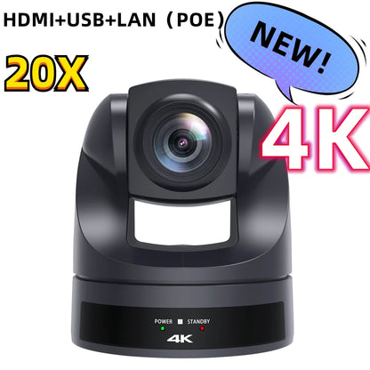 Black 4K PTZ Video Camera AI Tracking 30/60fps