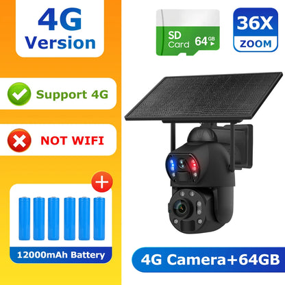 4K 36X Zoom 4G Security Camera 64GB Storage