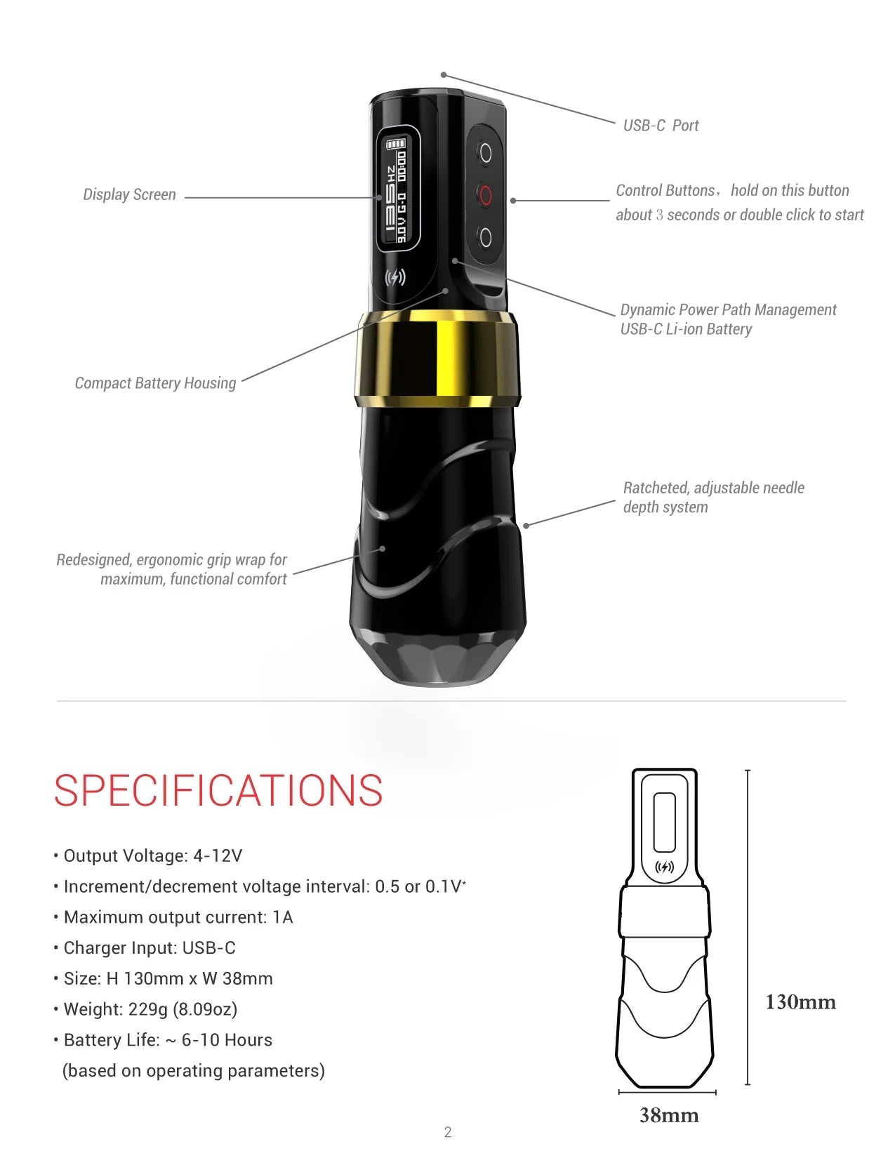 Wireless Tattoo Pen 4.0mm Stroke Green Camo 2400mAh