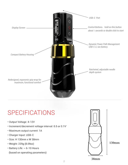 Wireless Tattoo Pen 4.0mm Stroke Green Camo 2400mAh