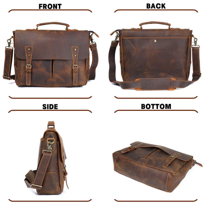 14" Dark Brown Leather Laptop Messenger Bag