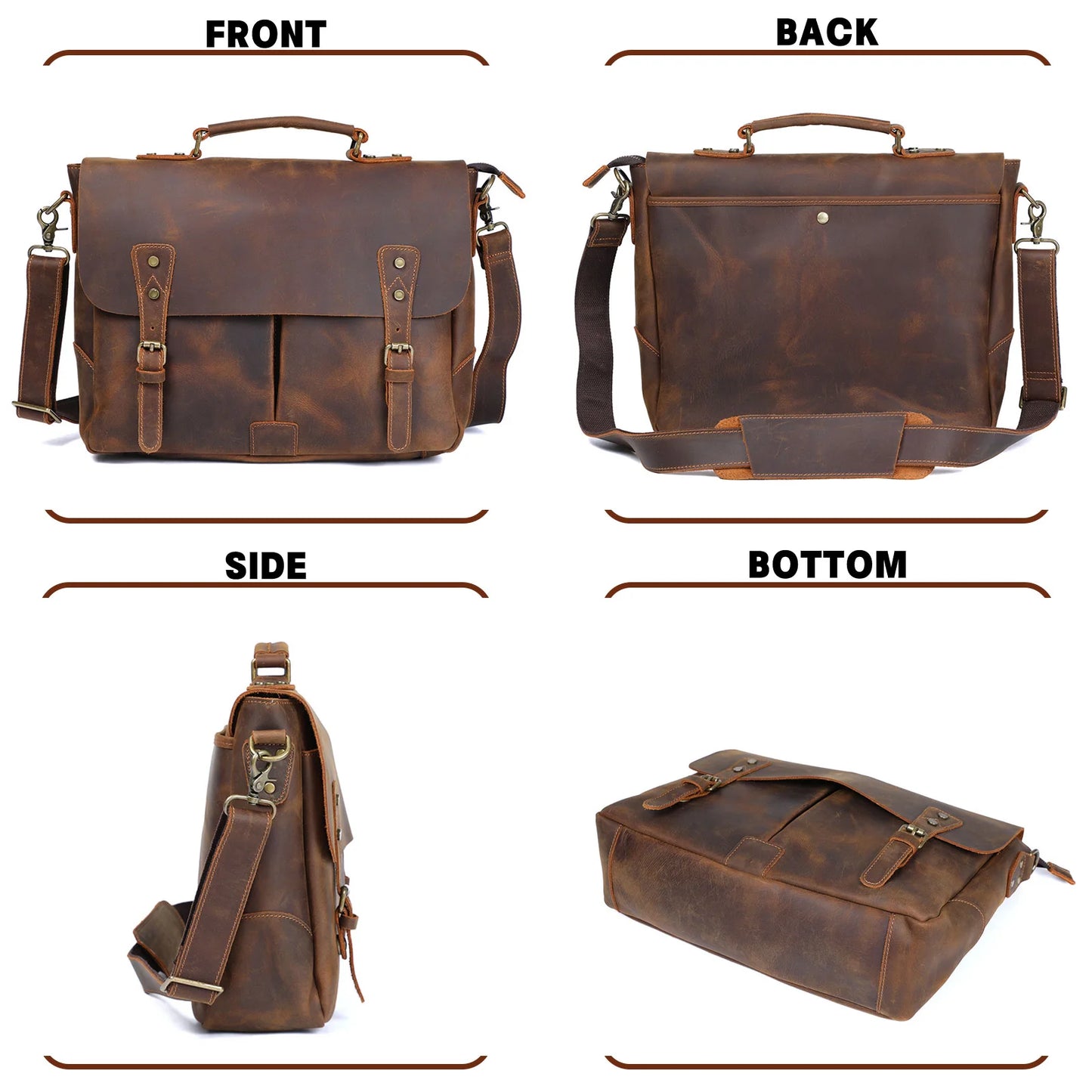 Retro 15" Cowhide Leather Work & Travel Bag