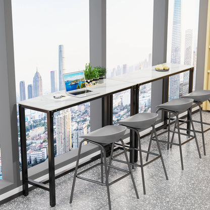 White Sintered Stone Bar Table with Black Metal Frame