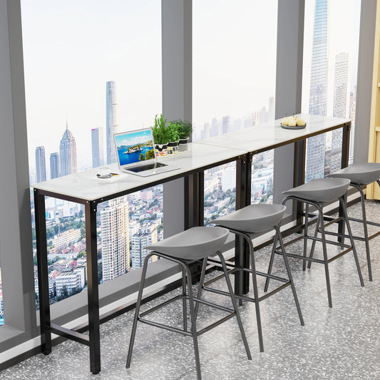 White Sintered Stone Bar Table with Black Metal Frame