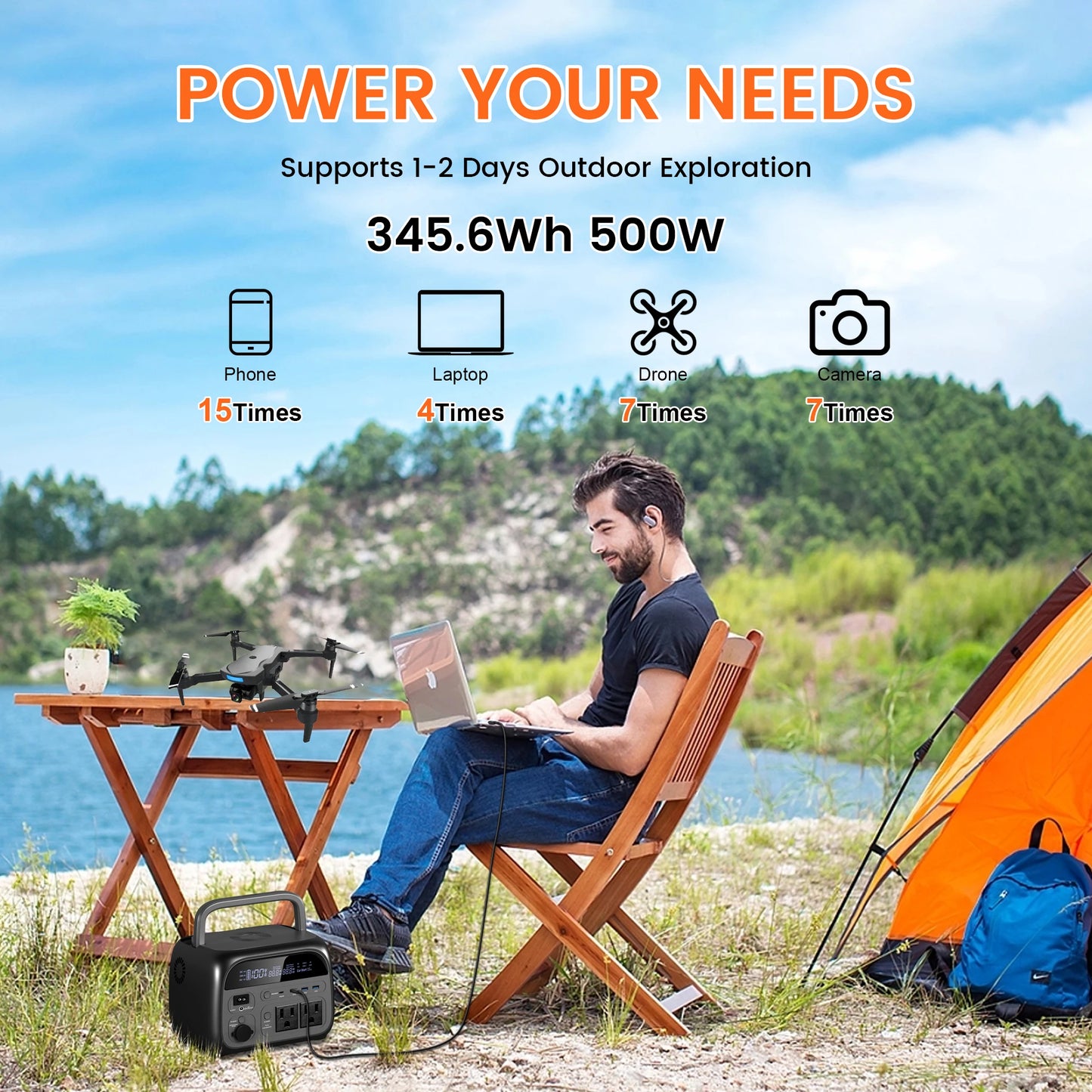 500W Portable Power Station 345Wh LiFePO4 Battery