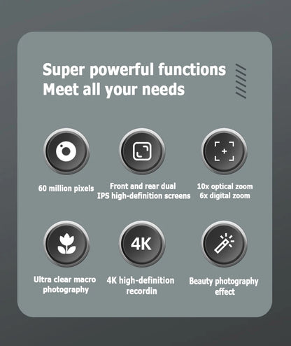 4K Dual Screen Splash-proof Digital Camera with 32GB Memory
