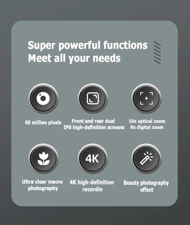 Black 4K Waterproof Dual Screen Digital Camera with 32GB Card