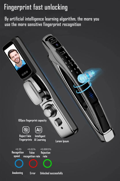 Digital Door Lock Face Unlock Matte Black