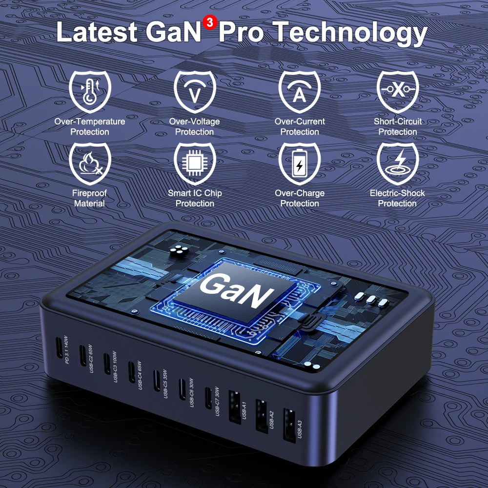 400W GaN USB-C Charging Station with 10 Ports