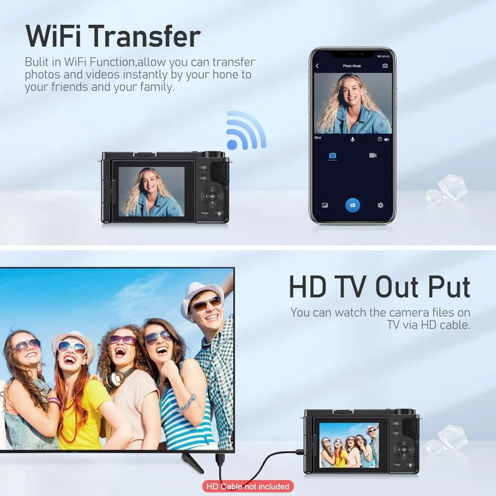 4K 64MP Vlogging Camera 12X Optical Zoom Flip Screen