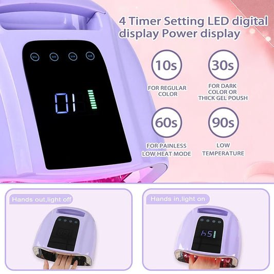 Portable 96W UV LED Nail Rechargeable Mirror White