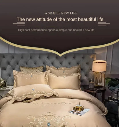 European 4-Piece Cotton Bed Sheet Set Ice Silk Quilt