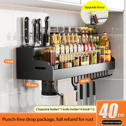 40cm Wall Mounted Spice Storage Rack with Knife Holder