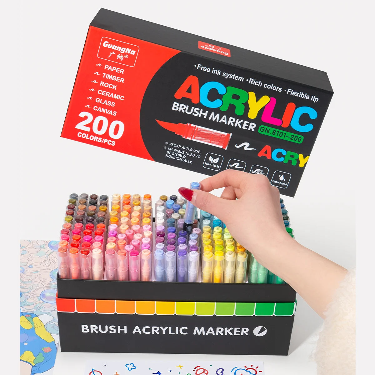 200 Colour Artist Marker Set Soft Tip Drawing Paint Pens