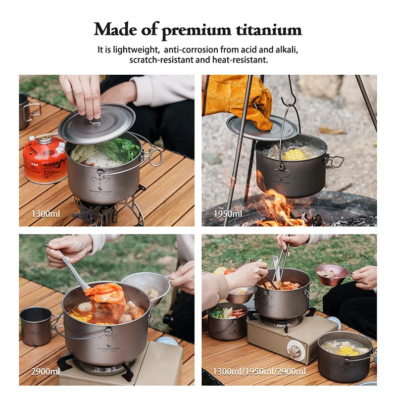 Portable Titanium Cooking Pot Set for Outdoor Camping