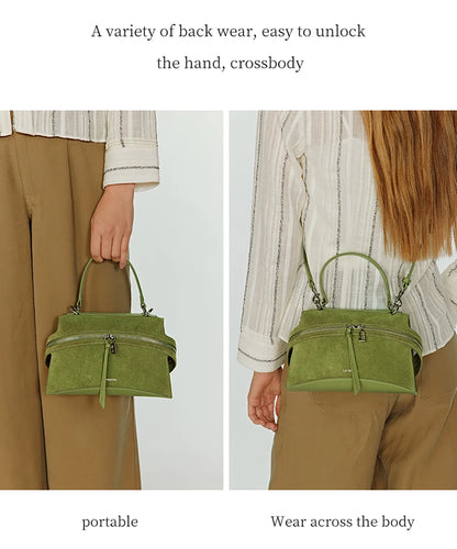 Burgundy Leather Crossbody Shoulder Bag with Suede Detail