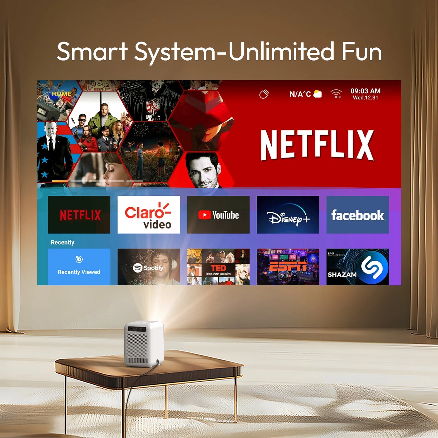 Smart Mini Home Theater Projector 4K 1080p WiFi Portable Cinema