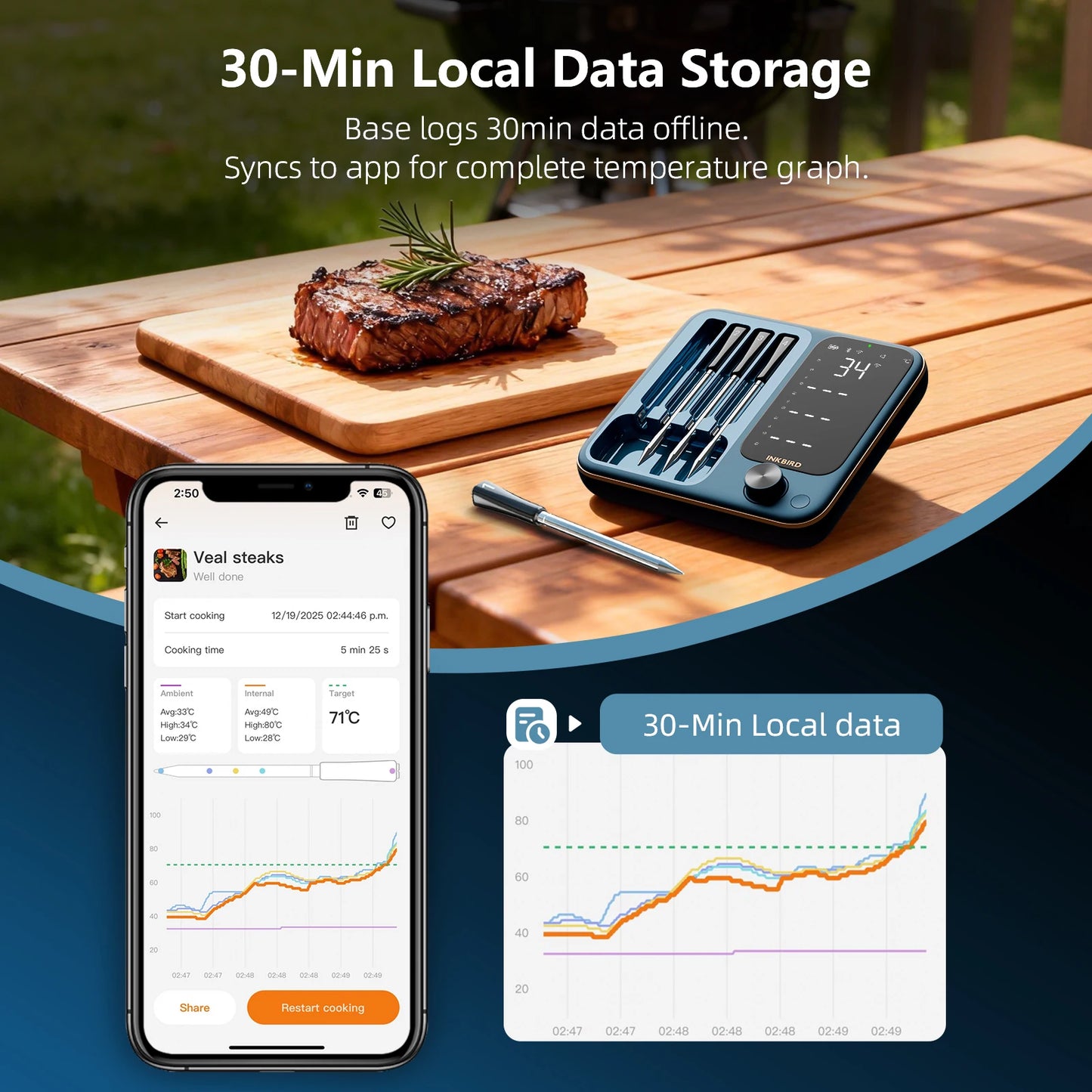 Smart WiFi Bluetooth Meat Thermometer with 4 Waterproof Probes