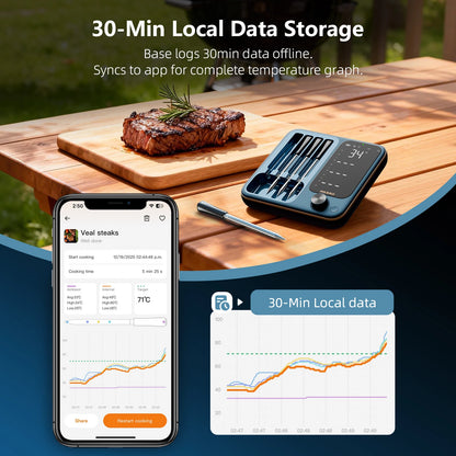 Smart WiFi Bluetooth Meat Thermometer with 4 Waterproof Probes