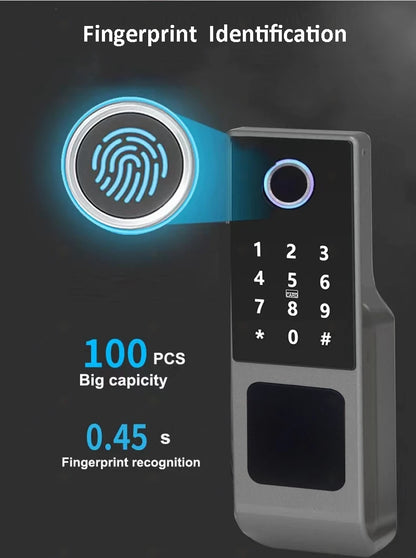 Double Fingerprint Gate Door Lock with Code and Key Access