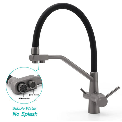 3 Way Kitchen Mixer Tap Brushed Nickel Swivel Spout