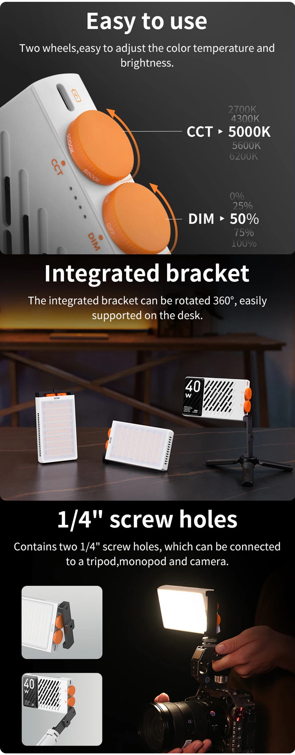 40W LED Pocket Light with Tripod and Accessories Kit