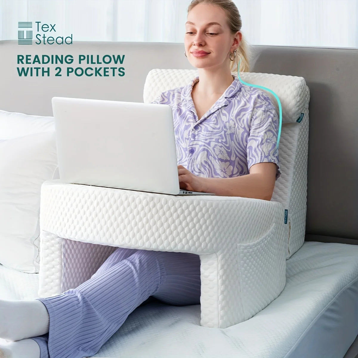 White Gaming Armrest Pillow with Memory Foam and Washable Cover