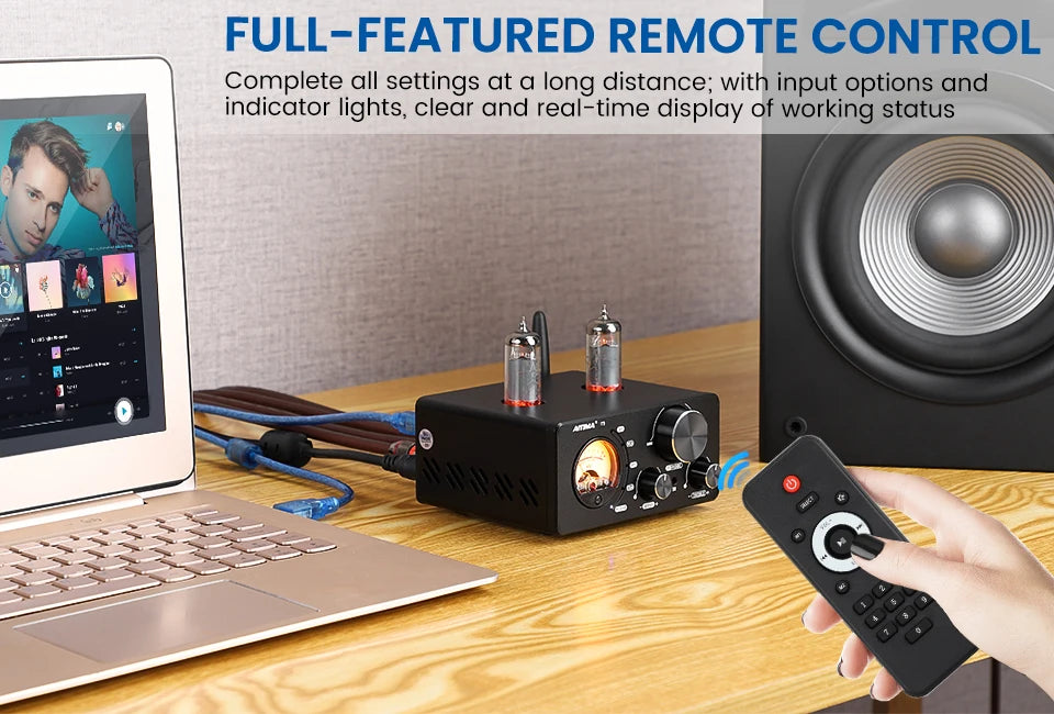 Bluetooth 5.0 Tube Amp with RCA USB and VU Display