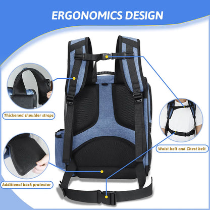 Pet Carrier Bag Foldable Double Shoulder Travel Backpack Blue