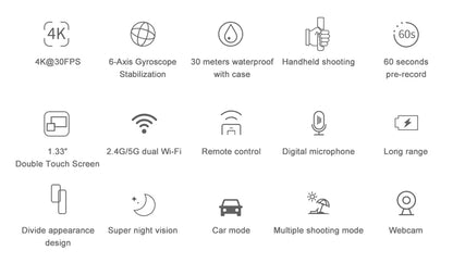 White 4K Sports Camera with Image Stabilization