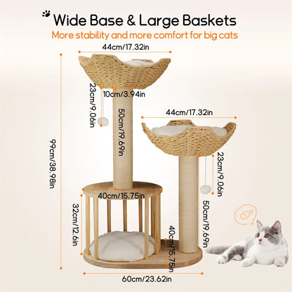 3-Tier Cat Tree with Plush Perches and Sisal Scratching