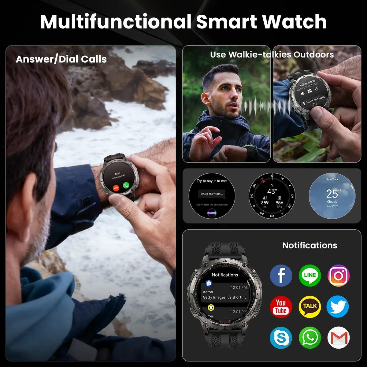 Men’s Stainless Steel Smartwatch with Offline Maps