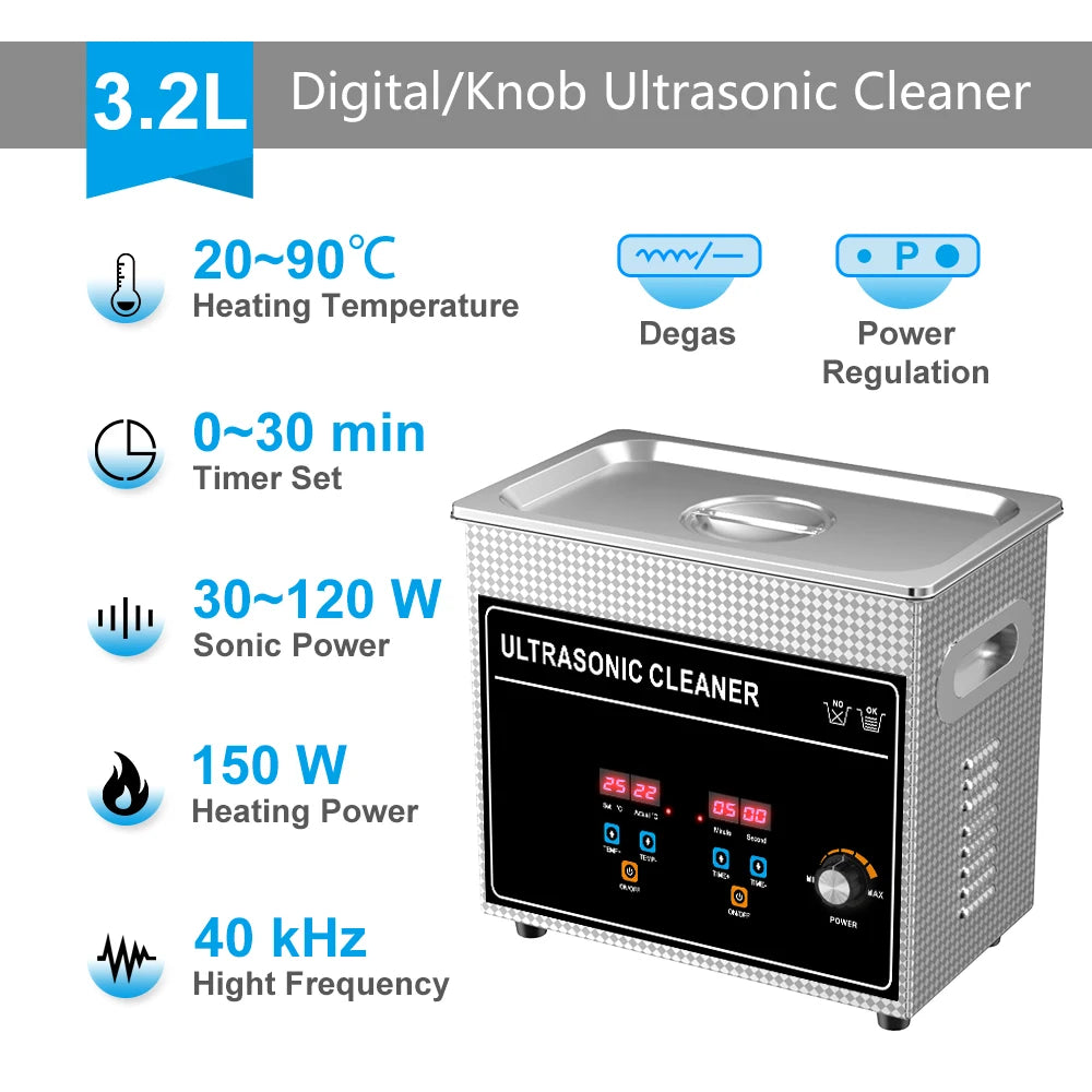 3.2L Ultrasonic Cleaning Machine 120W Power with Heater