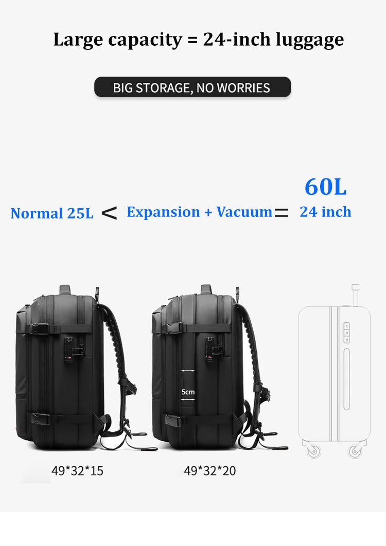 Smart Compression Travel Backpack with Pump and Expandable Storage
