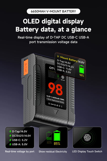 6650mAh V Mount Battery PD 65W Fast Charge