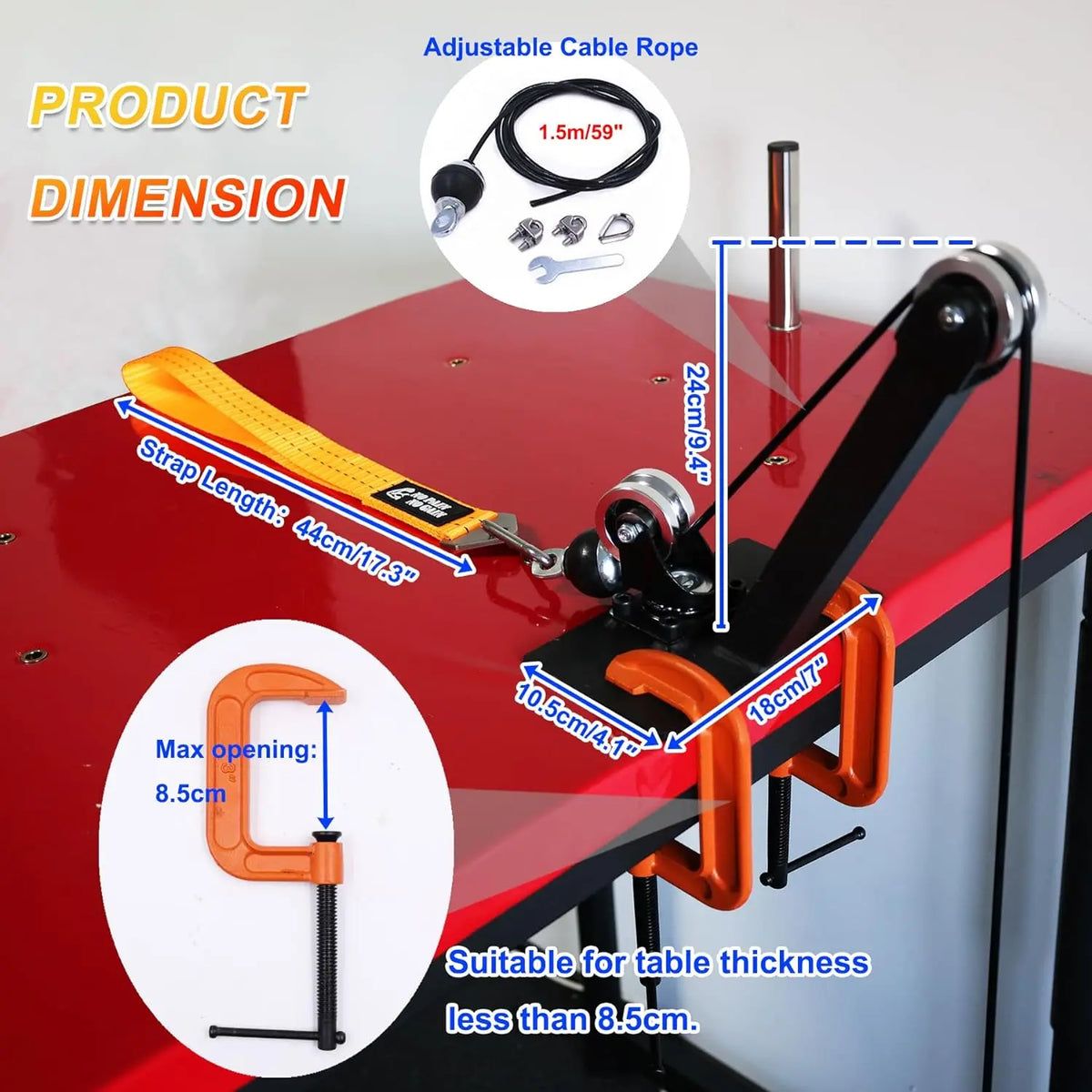 Arm Wrestling Pulley Kit with Rotating Aluminium Pulleys and Strap
